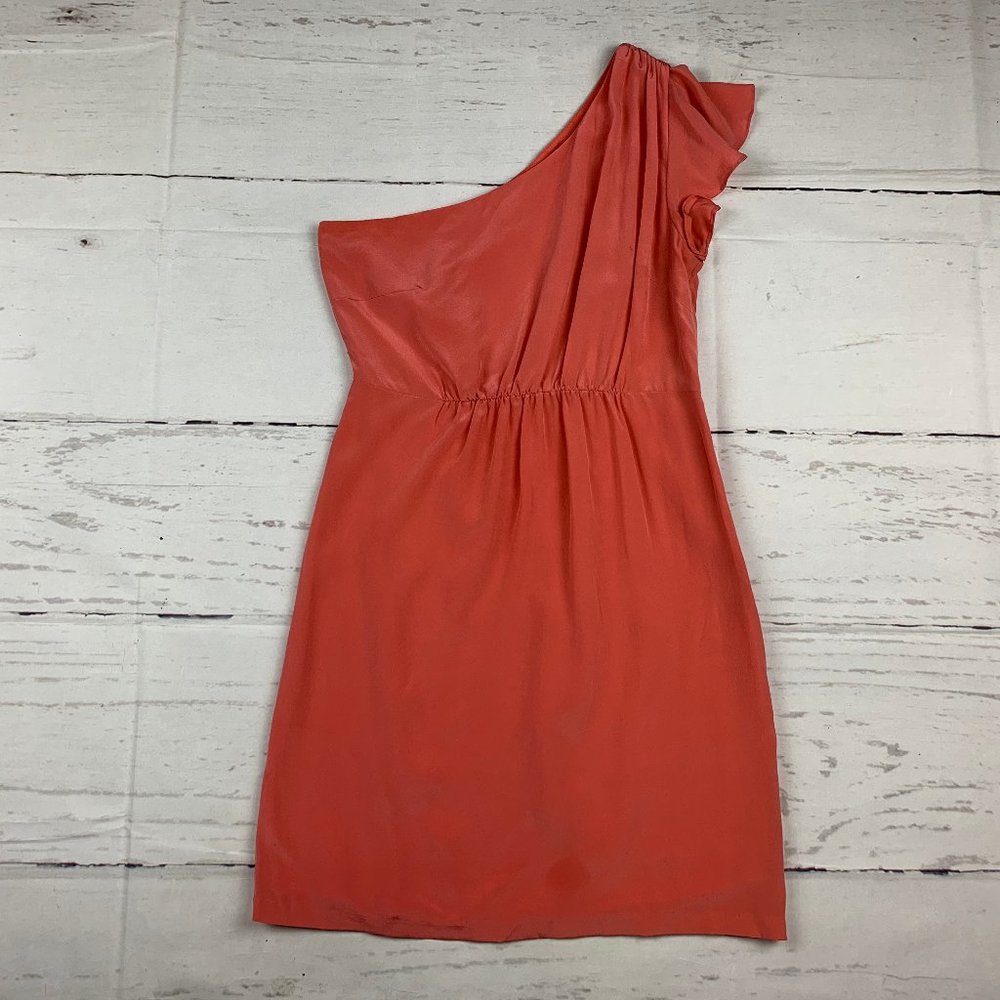 MM Couture by Miss Me womens XS pink silk one shoulder flutter sleeve dress